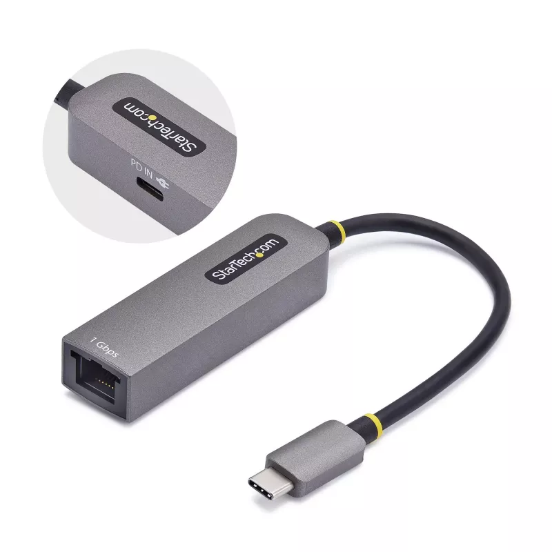 StarTech.com USB-C į eternetą adapteris, NIC, 100 W PD praėjimas, USB 3.0 Type-C 1 Gbps kelių greičių tinklo adapteris, Thunderbolt suderinamas, Windows ir Mac