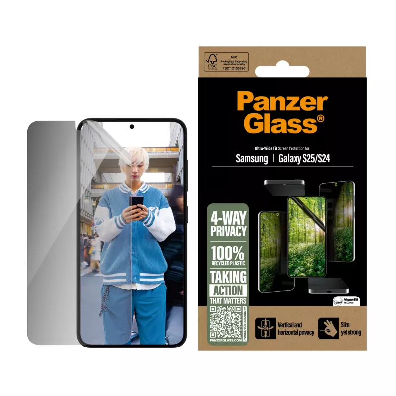 PanzerGlass ® ECO MATRIX 4 krypčių privatumo ekrano apsauga Samsung Galaxy S25 | S24 | Ultra-Wide Fit