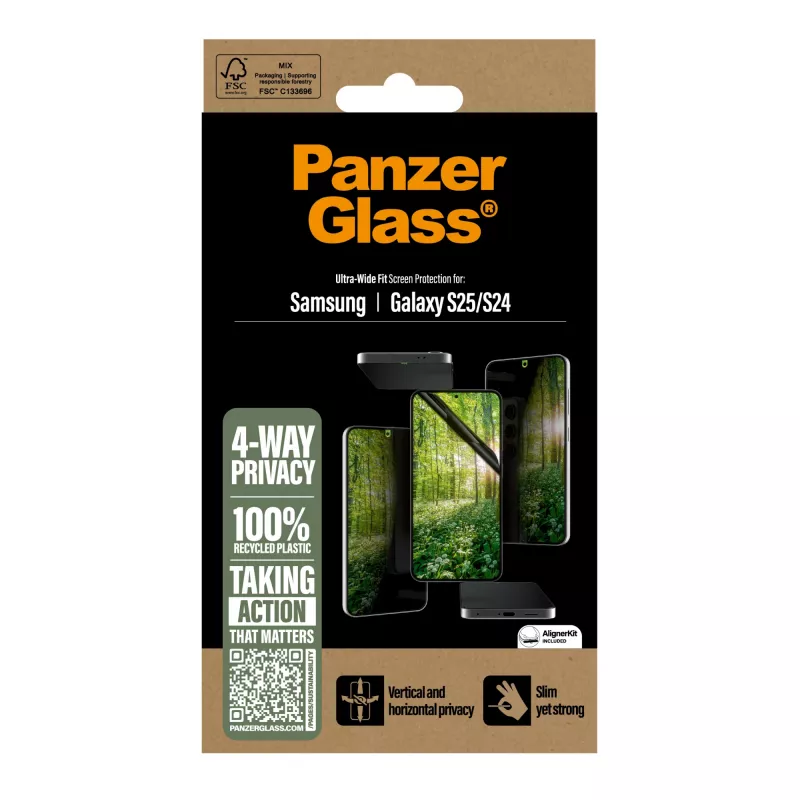 PanzerGlass ® ECO MATRIX 4 krypčių privatumo ekrano apsauga Samsung Galaxy S25 | S24 | Ultra-Wide Fit