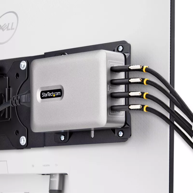 StarTech.com 4 prievadų kelių įrenginių USB-C įkroviklis, 240 W bendra galia, vienas prievadas 140 W EPR, PD 3.1, sraigtiniai prievadai, posėdžių salės, komplekte laikiklis paviršiniam montavimui