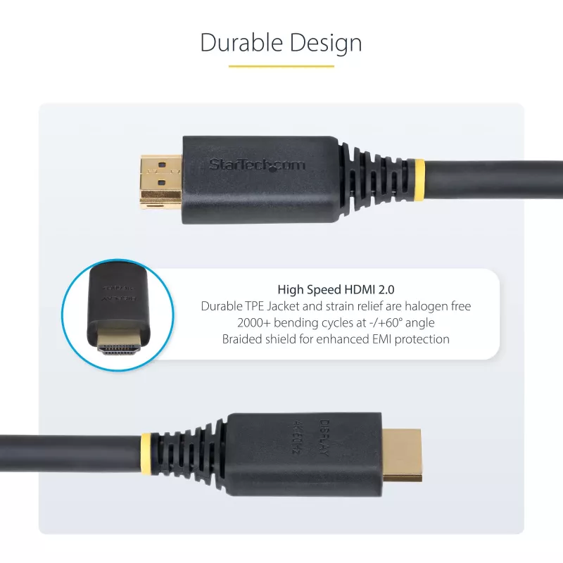 StarTech.com 15m (49.2ft) Active High Speed HDMI laidas, 4K 60Hz/1440p 144Hz, HDR10/HDCP 2.2/ARC, 18Gbps, UHD HDMI 2.0 laidas TV/monitoriui/ekranui, TPE apvalkalas