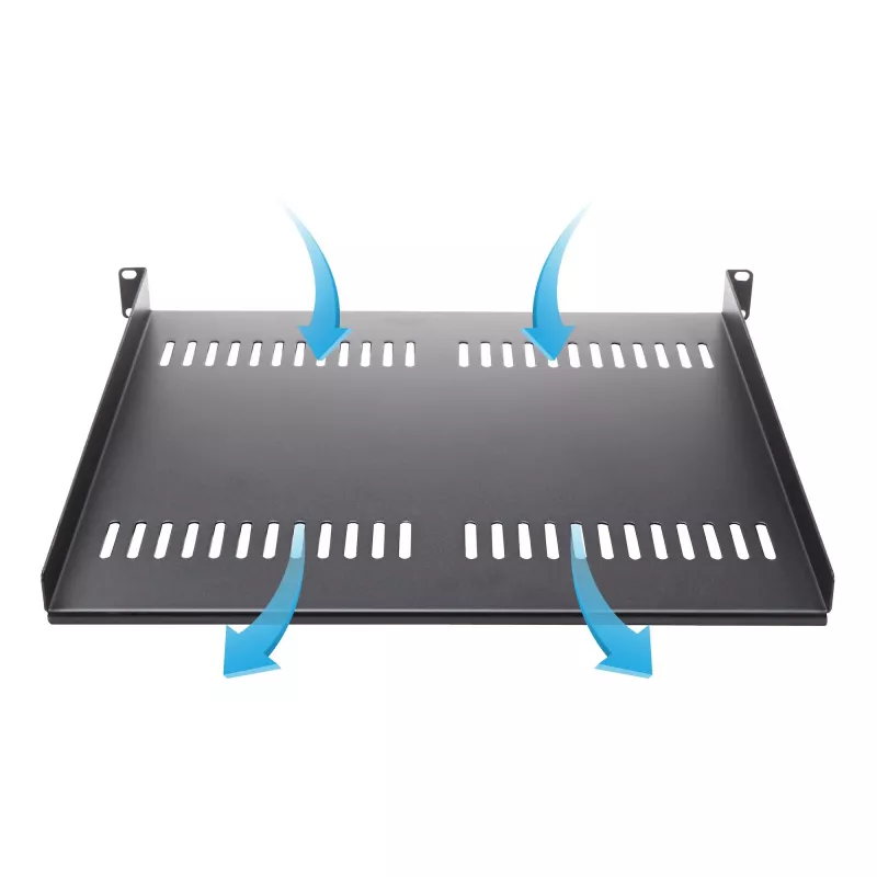 StarTech.com 1U serverio stovo lentyna – universali ventiliuojama ant stovo tvirtinama konsolinė dėkla 19 colių tinklo įrangos stovui ir spintai – tvirta plieninė – keliamoji galia 44 lb/20 kg – 16 colių gylio lentyna, juoda
