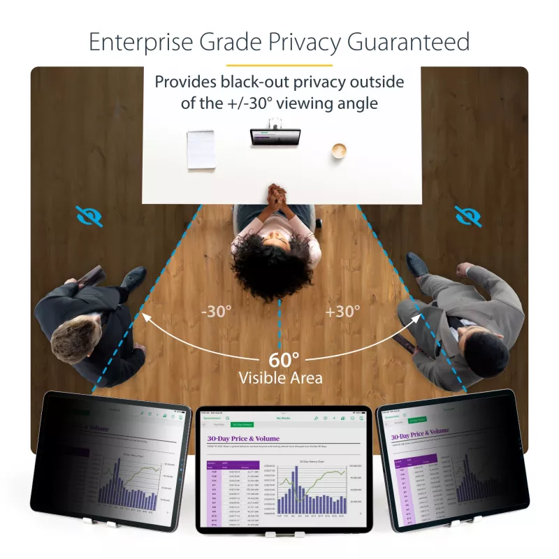 StarTech.com 4 krypčių privatumo ekranas 12,9 col. iPad Pro, 3 kartos ir naujesniems, portretui / peizažui, jautrus lietimui, +/- 30° matymo kampas, blokuoja iki 51 % mėlynos šviesos, matinis