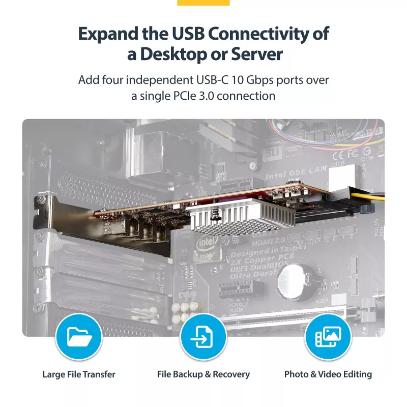 StarTech.com 4 prievadų USB Type-C PCIe kortelė, USB 3.2 10 Gbps, USB-C PCI Express išplėtimo kortelė, 4 nepriklausomi USB valdikliai, Windows/Linux/macOS, TAA atitinkanti