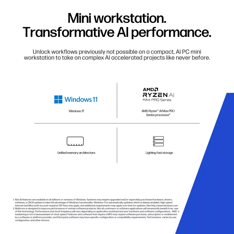 HP Z2 G1a Copilot+ PC AMD Ryzen AI Max PRO 390 32 GB LPDDR5x-SDRAM 1 TB SSD Windows 11 Pro Mini PC Workstation AI Workstation, AI PC Juoda