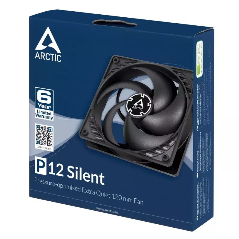ARCTIC P12 Silent – slėgiui optimizuotas ypač tylus 120 mm ventiliatorius