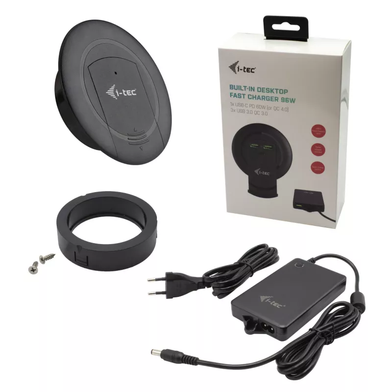 Įkroviklis i-tec Built-in Desktop Fast Charger USB-C PD 3.0 + 3x USB 3.0 QC3.0 96 W