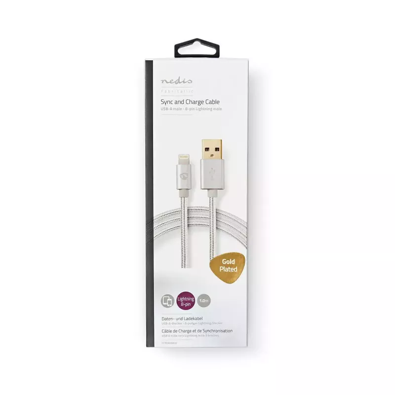 Mobiliojo telefono laidas Nedis CCTB39300AL10 Aliuminis 1 m USB A Lightning