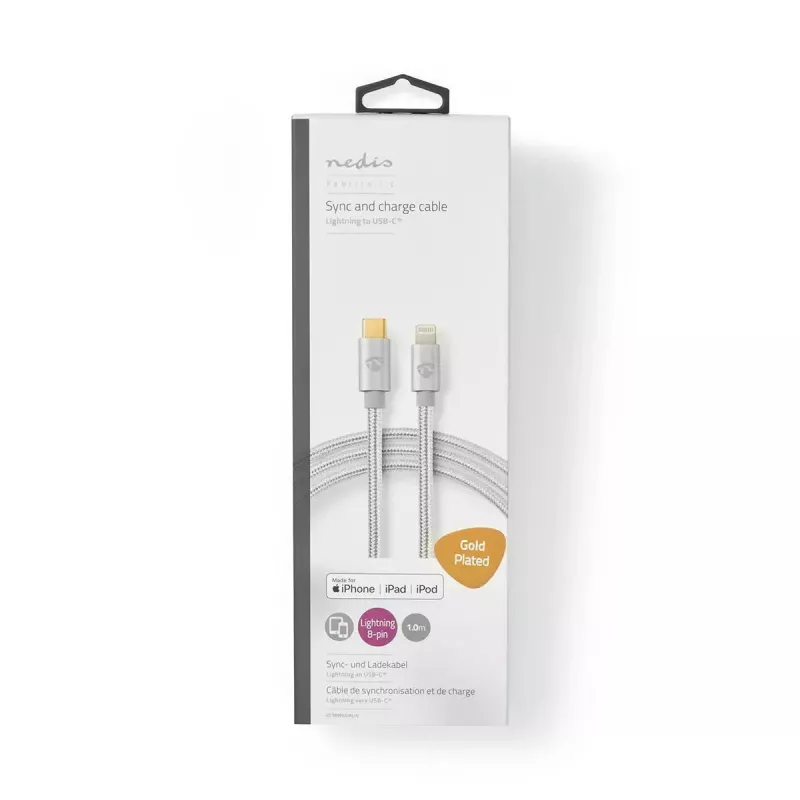 Lightning laidas Nedis CCTB39650AL10 1 m aliuminio USB-C