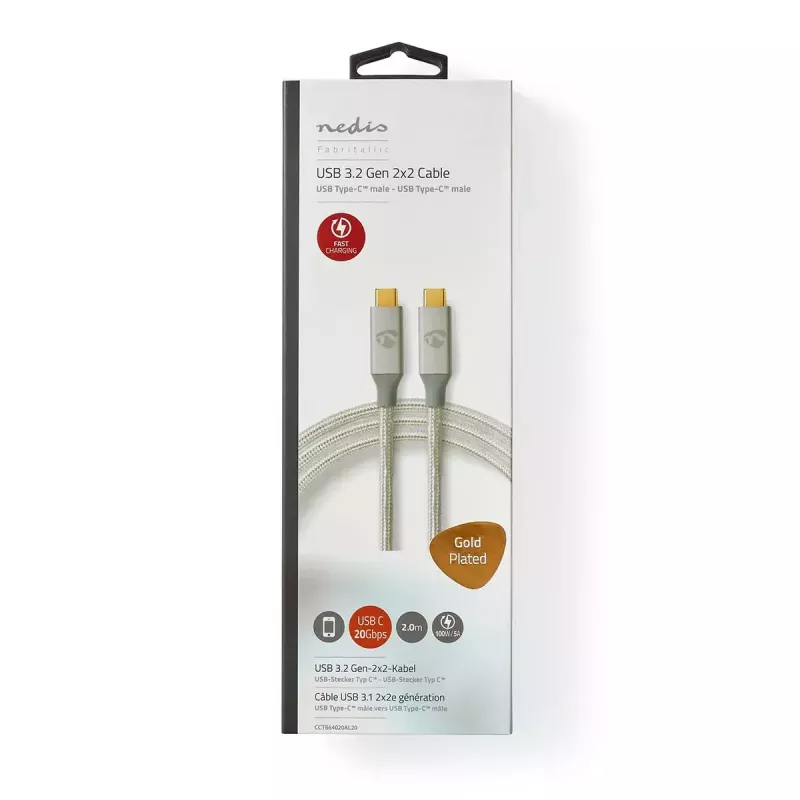 USB kabelis Nedis CCTB64020AL20 USB4 Gen 2x2 2 m USB C sidabrinis