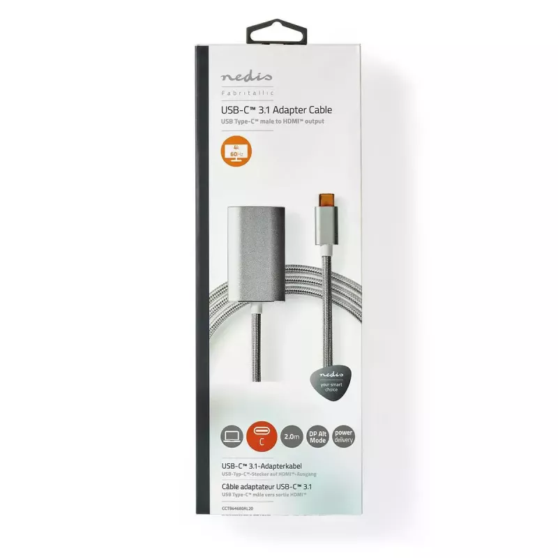 Nedis CCTB64680AL20 vaizdo kabelio adapteris 2 m HDMI Type A USB Type-C Sidabrinis