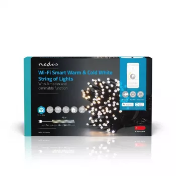 Dekoratyvinė šviesos grandinė Nedis WIFILX02W100 — 100 LED, 3,21 W, 10 m laidas, IP65, balta
