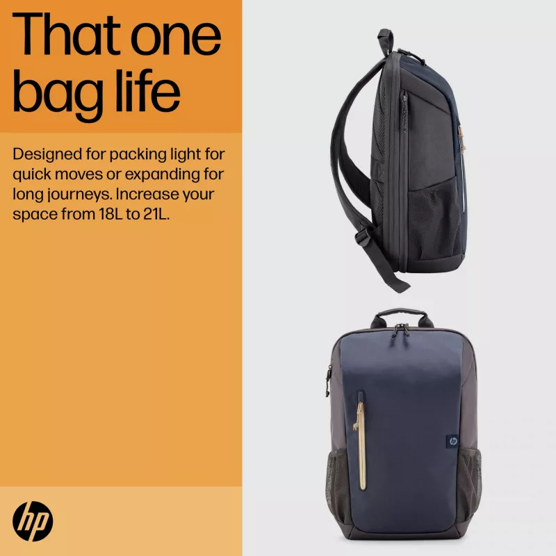 HP Travel 18 litrų 15.6 Mėlynos nakties nešiojamojo kompiuterio kuprinė, Kuprinė, 510 g