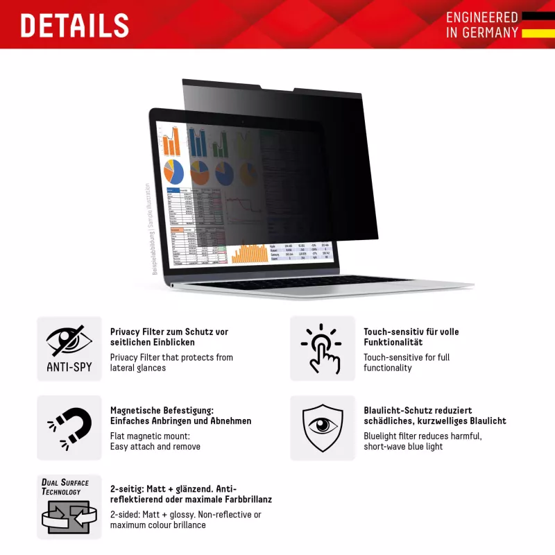 “Displex PRIVACY SAFE” magnetinis dvipusis privatumo filtras nešiojamam / skreitiniam kompiuteriui 14 inch (16:9)
