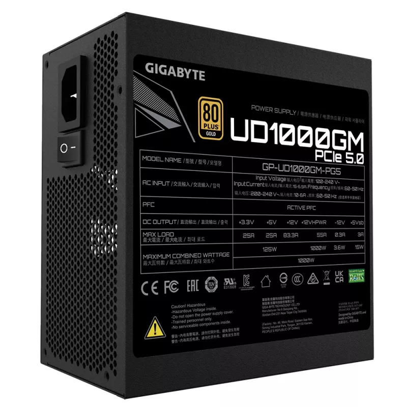 GIGABYTE UD1000GM PG5 maitinimo blokas 1000 W 20+4 kontaktų ATX ATX juodas