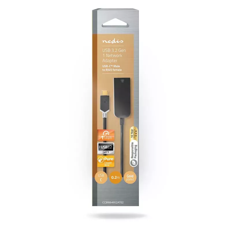 Nedis USB tinklo adapteris CCBW64952AT02 Laidinis USB Type-C eternetas 1000 Mbit/s Juodas