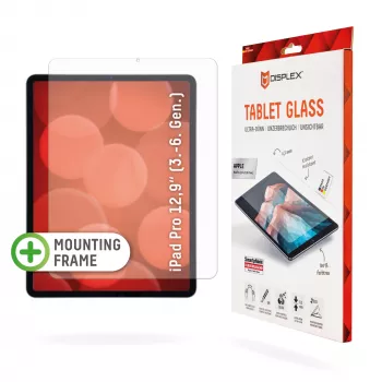 “Displex Tablet Glass (9H)” apsauginis stiklas, skirtas “Apple iPad Pro 12,9''” (3/4/5/6 kartos), su ekologišku tvirtinimo rėmeliu, nedūžtantis, itin plonas, nematomas