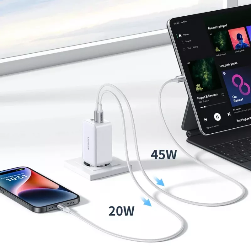 Ugreen 15339 mobiliojo įrenginio įkroviklis Universalus Balta AC Greitasis įkrovimas Vidinis