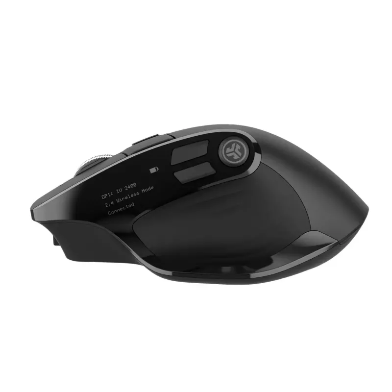 „JLab Audio Epic Office“ belaidė pelė dešiniarankiams — „Bluetooth“ + USB tipo A, optinė 2400 DPI, 9 mygtukai, ratukas, juoda