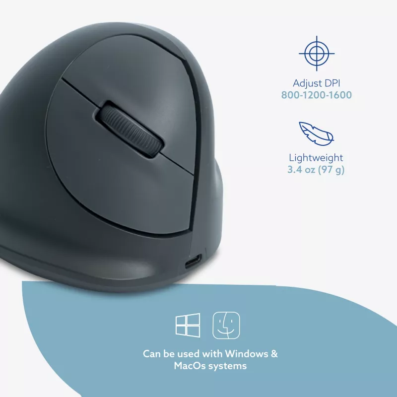 „R-Go Tools“ vertikali pelė „R-Go HE Basic“, ergonominė pelė, vidutinė (plaštakos dydis ≥ 185 mm), dešiniarankiams, „Bluetooth“, pilka