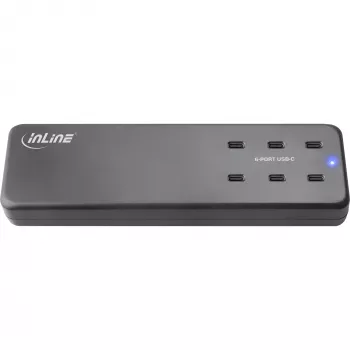 InLine daugiaportis maitinimo šaltinis, įkroviklis, 6x USB-C, PD 3.0, GaN, juodas
