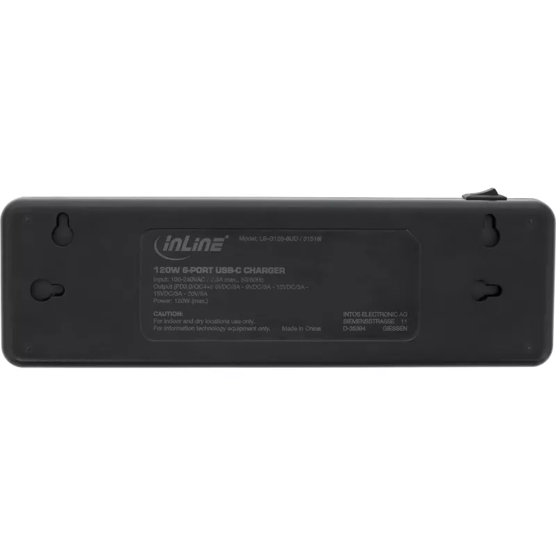 InLine daugiaportis maitinimo šaltinis, įkroviklis, 6x USB-C, PD 3.0, GaN, juodas