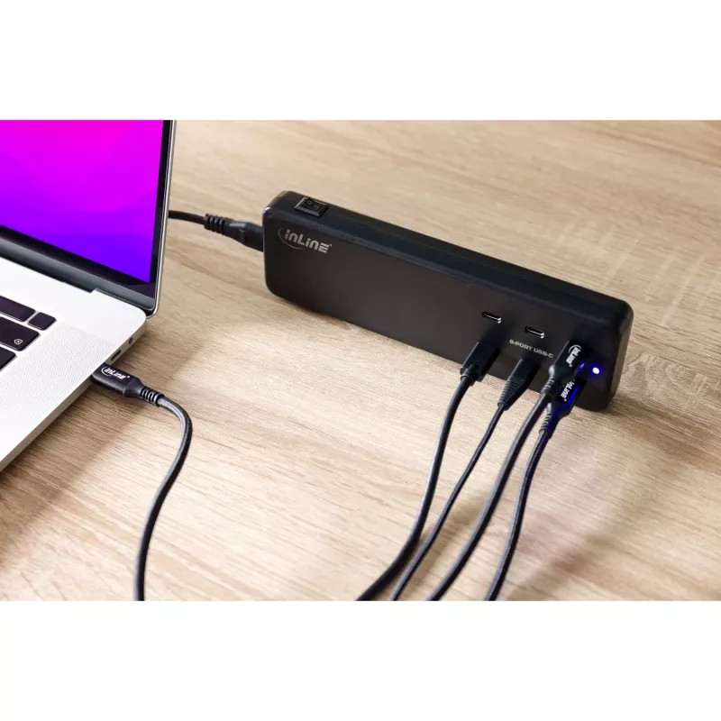 InLine daugiaportis maitinimo šaltinis, įkroviklis, 6x USB-C, PD 3.0, GaN, juodas