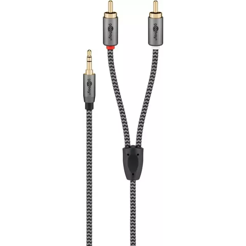 Audio laidas WENTRONIC Goobay 65288 — 3.5 mm kištukas į 2×RCA kištuką, 2 m, varis, auksuoti kontaktai, magnetiškai ekranuotas