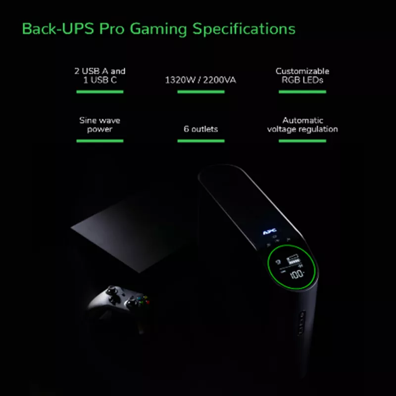 APC Back-UPS Pro BGM2200B-GR - 2200VA/1320W, 4x Schuko & 2x C13 lizdai, 3x USB įkroviklis, USB duomenų prievadas
