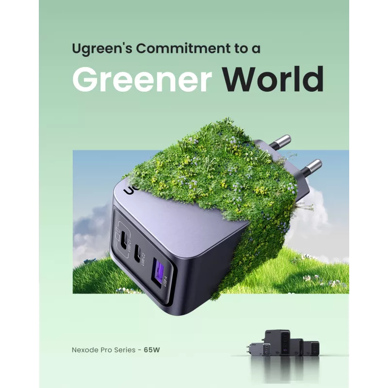 Ugreen 25871 universalus pilkos spalvos kroviklis mobiliesiems įrenginiams AC greitasis krovimas vidaus
