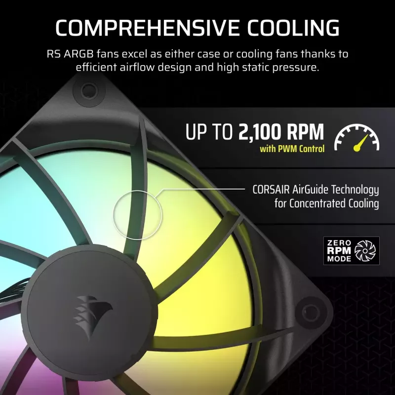 Corsair RS120 ARGB ventiliatorius kompiuterio korpusui 12 cm Juodas