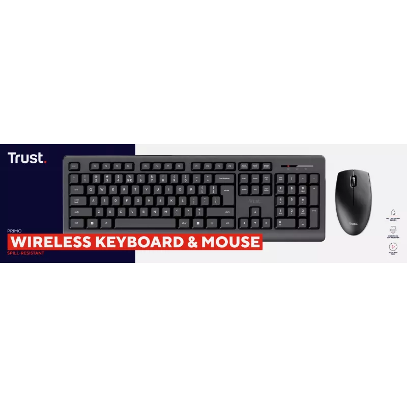 Trust Primo klaviatūra ir pelė komplekte, biuro, RF belaidė, QWERTZ, vokiška, juoda