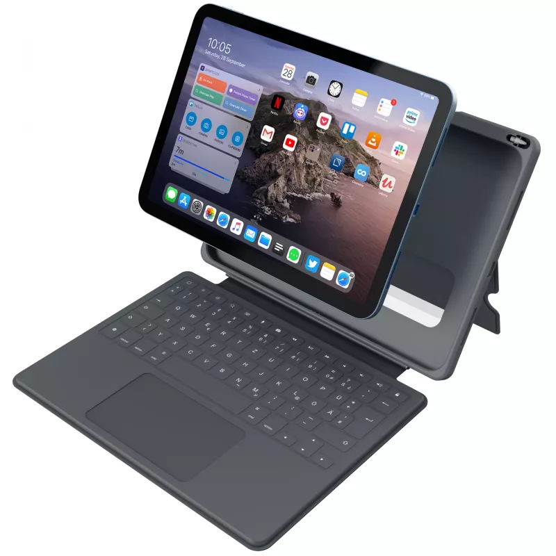ASTAR DEQSTER Smart Rugged Touch Plus klaviatūra iPad 10.9 col. — QWERTZ vokiečių k., mechaniniai mygtukai, Smart Connector jungtis, pilka