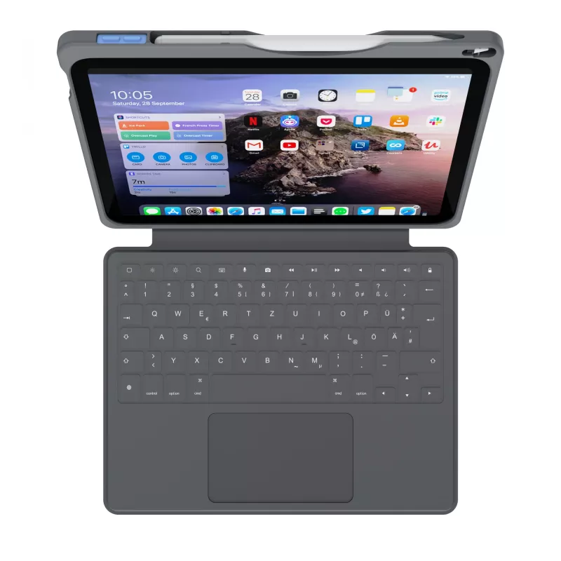 ASTAR DEQSTER Smart Rugged Touch Plus klaviatūra iPad 10.9 col. — QWERTZ vokiečių k., mechaniniai mygtukai, Smart Connector jungtis, pilka