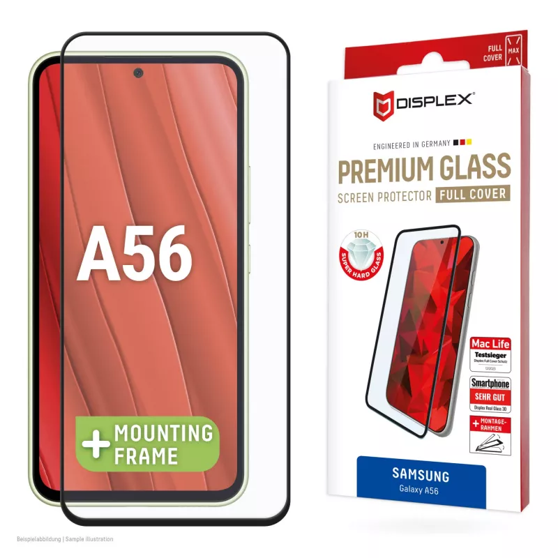 Displex Premium ekrano apsauga (visas dangtelis, 10H), skirta Samsung Galaxy A56, Eco montavimo rėmelis, visas dangtelis