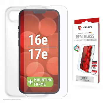 Displex ekrano apsauginis stiklas + dėklas, skirtas Apple iPhone 16e/17e, Eco montavimo rėmelis, atsparus įbrėžimams