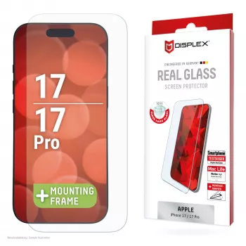 “Displex” ekrano apsauga (10H), skirta “Apple iPhone 17/17 Pro”, ekologiškas tvirtinimo rėmelis, atspari įbrėžimams