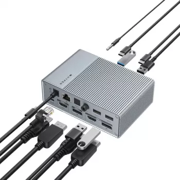 Targus HDG215-EUZ sąsajos šakotuvas USB 3.2 Gen 2 (3.1 Gen 2) Type-C sidabrinis
