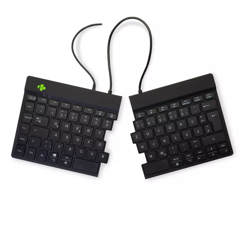 R-Go Tools ergonominė klaviatūra R-Go Split Break v2 su pertraukų programine įranga, ergonominė dviejų dalių klaviatūra, QWERTZ (DE), laidinė, juoda