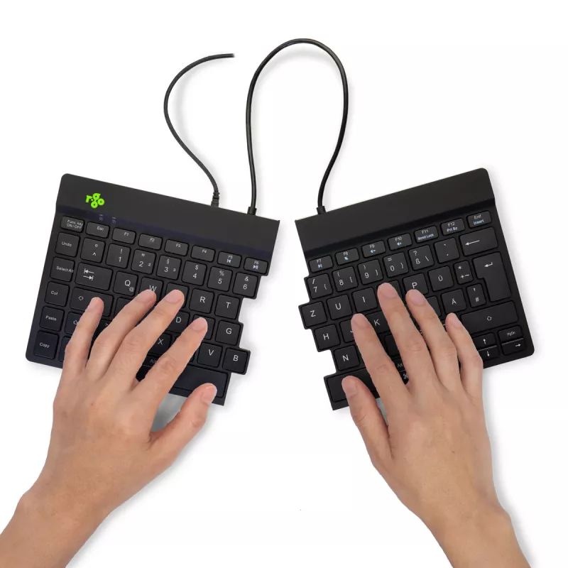 R-Go Tools ergonominė klaviatūra R-Go Split Break v2 su pertraukų programine įranga, ergonominė dviejų dalių klaviatūra, QWERTZ (DE), laidinė, juoda