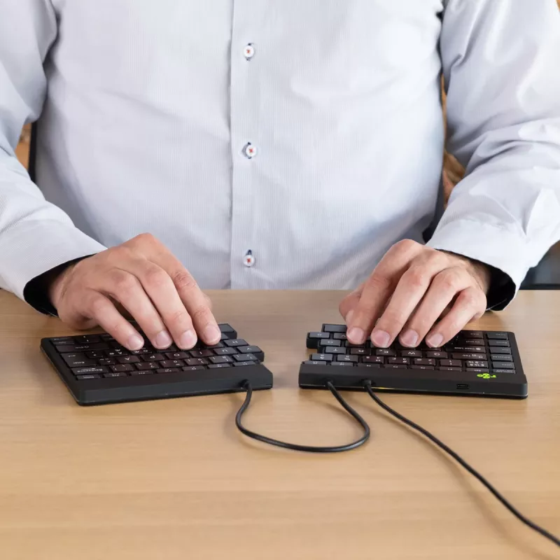 R-Go Tools ergonominė klaviatūra R-Go Split Break v2 su pertraukų programine įranga, ergonominė dviejų dalių klaviatūra, QWERTZ (DE), laidinė, juoda