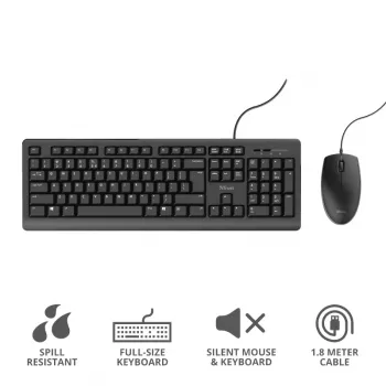 Trust Primo klaviatūra su pelė, biuro, USB, vokiška, juoda