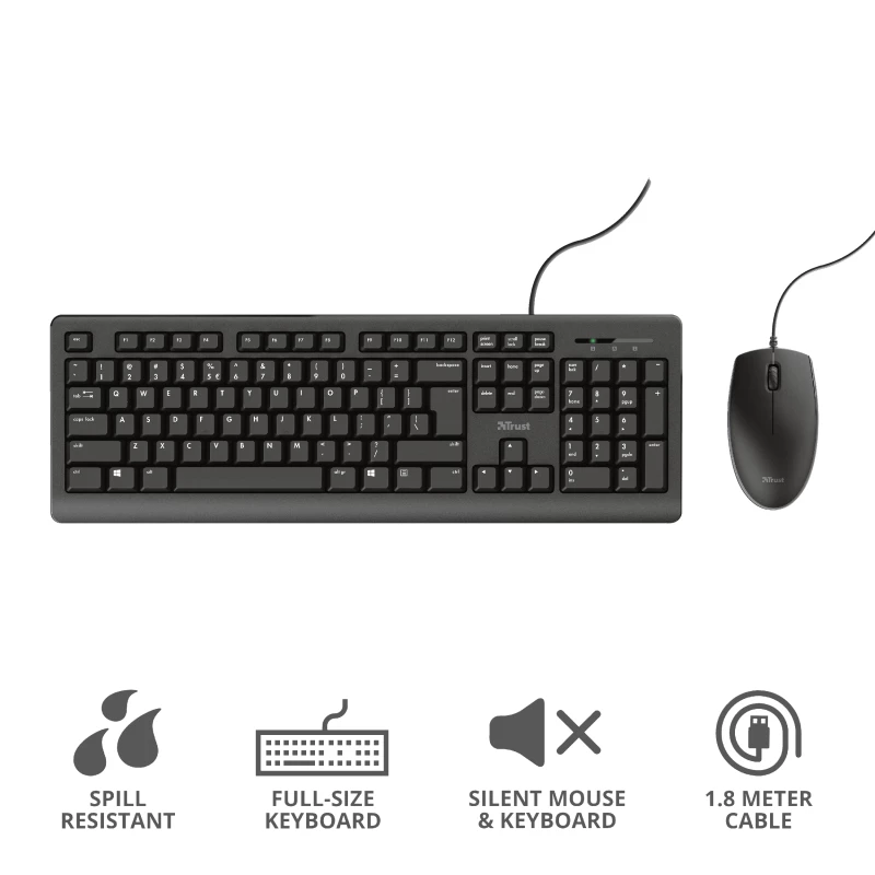 Trust Primo klaviatūra su pelė, biuro, USB, vokiška, juoda