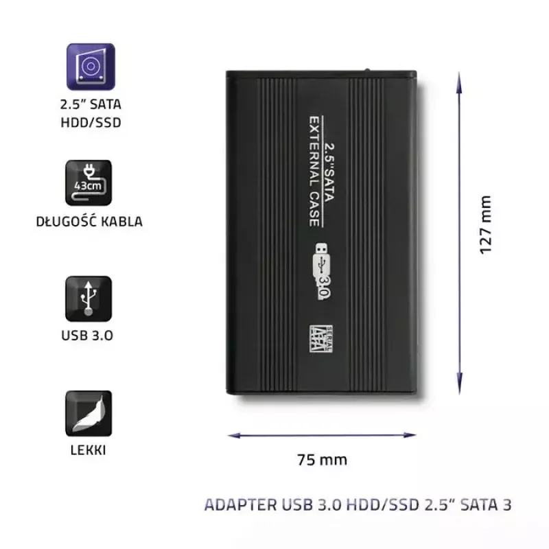 HDD/SSD korpusas QOLTEC 51861 2,5 colio SATA3 diskams, USB 3.0, juodas