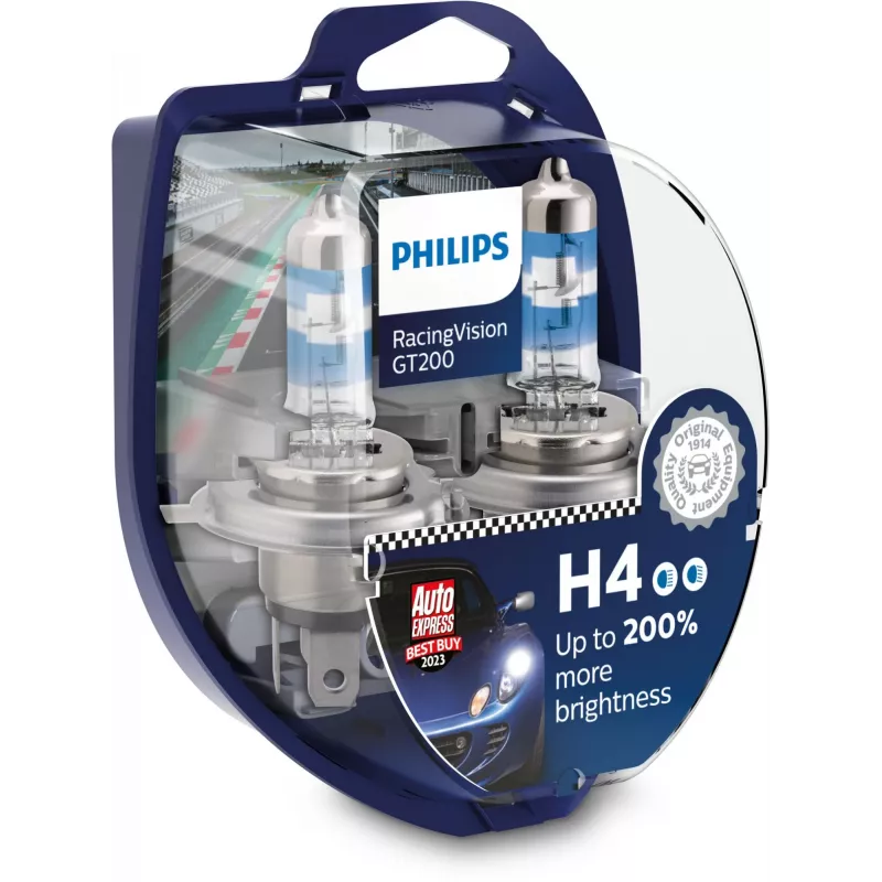 Philips RacingVision GT200 12342RGTS2 didelio našumo, 60 W, 12 V, H4, halogeninė, 3600 K, 2 vnt.