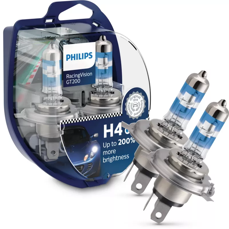 Philips RacingVision GT200 12342RGTS2 didelio našumo, 60 W, 12 V, H4, halogeninė, 3600 K, 2 vnt.