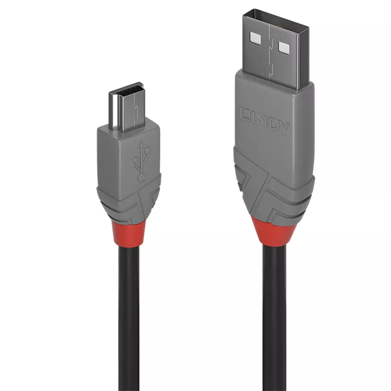 Lindy 1m USB 2.0 Type A į Mini-B kabelis, Anthra Line, 1 m, USB A, Mini-USB B, USB 2.0, 0,48 Gbit/s, juoda, pilka