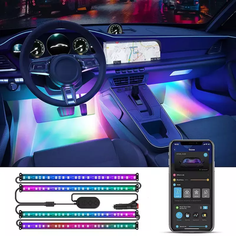 Išmanioji juostinė lemputė Govee RGBIC vidaus automobilio apšvietimas Bluetooth 30 cm