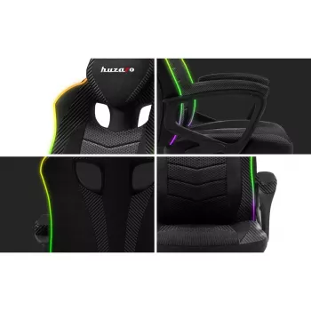 Žaidimų kėdė huzaro Force 2.5 RGB Mesh — pralaidi orui tinklelio sėdynė, RGB apšvietimas, reguliuojamas aukštis, atlenkiama, 130 kg talpa