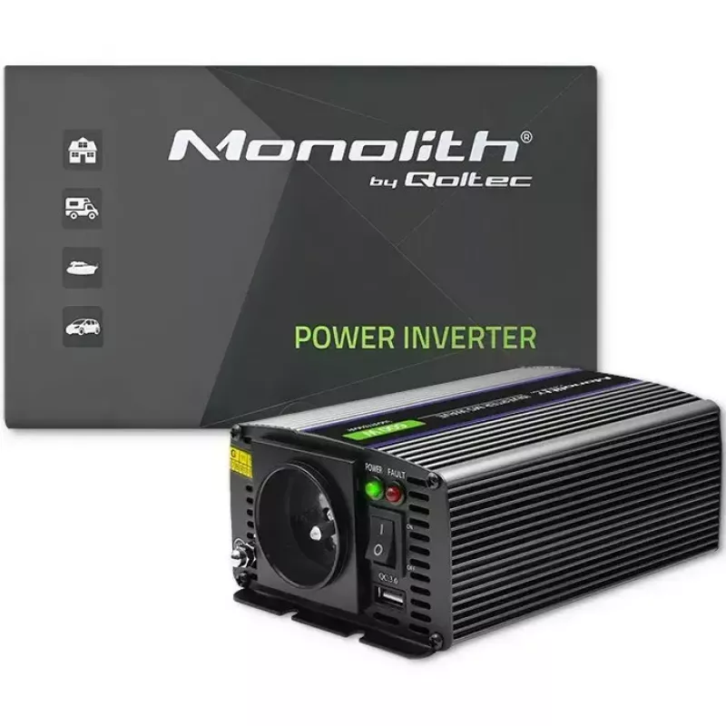 Maitinimo keitiklis QOLTEC Monolith 600 MS Wave 12V į 230V 600W, gryna / modifikuota banga pagal specifikaciją